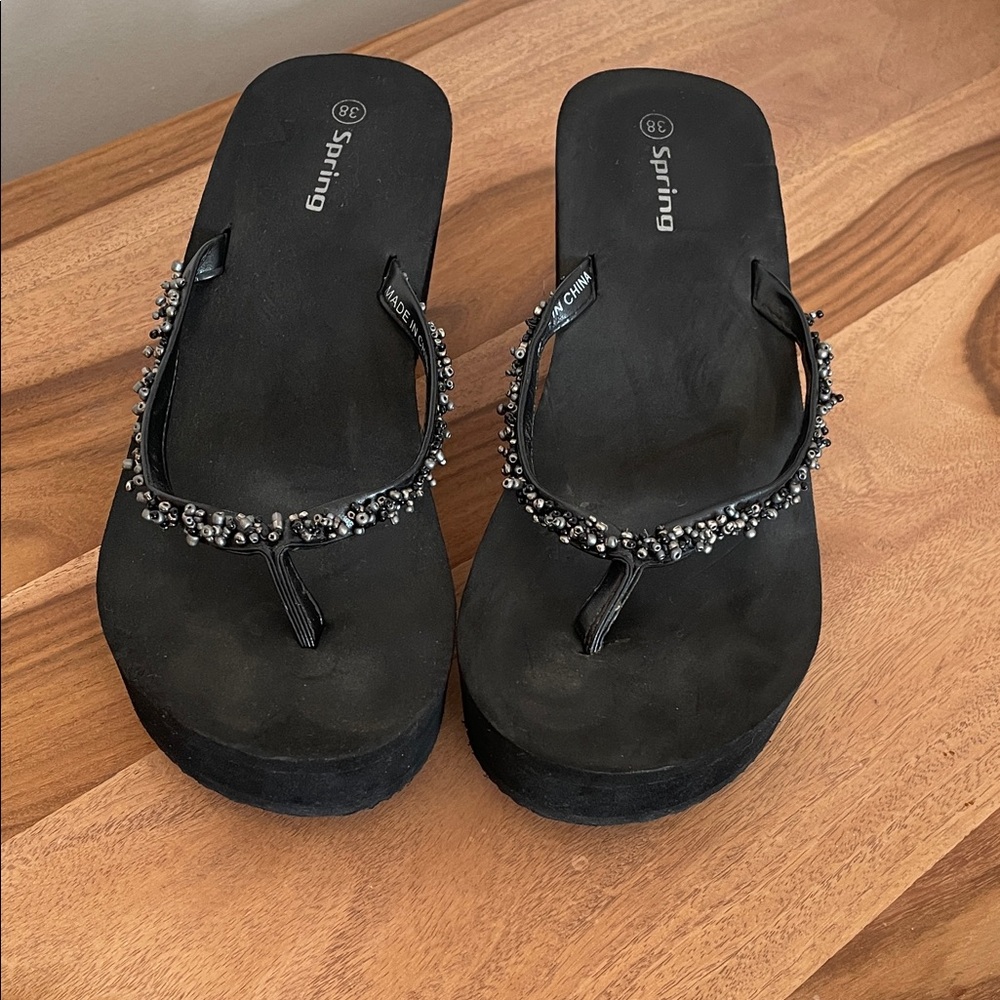 8.  Women's Black Beaded Sandals